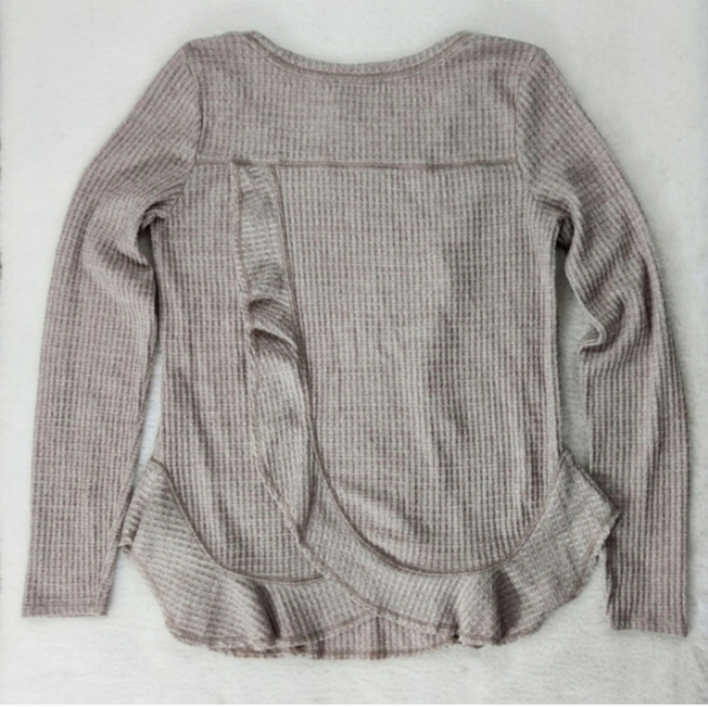 Anthropologie Saturday Sunday Waffle Knit Ruffle Thermal - Picture 3 of 11